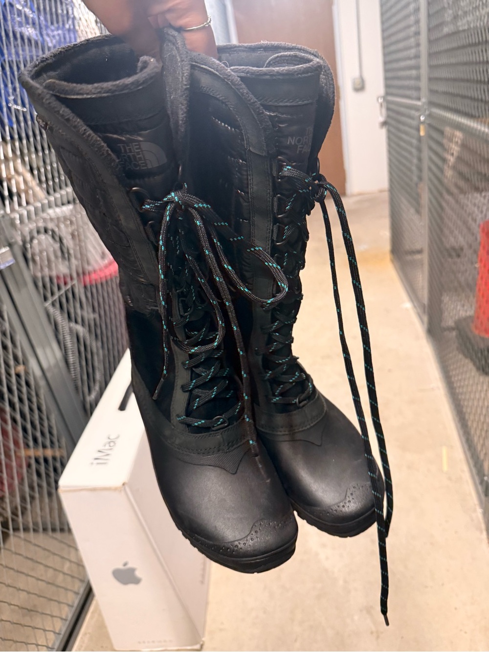 The North Face Black Quilted Lace-Up Thermoball Tall Boot with Teal Accents - Picture 2 of 3
